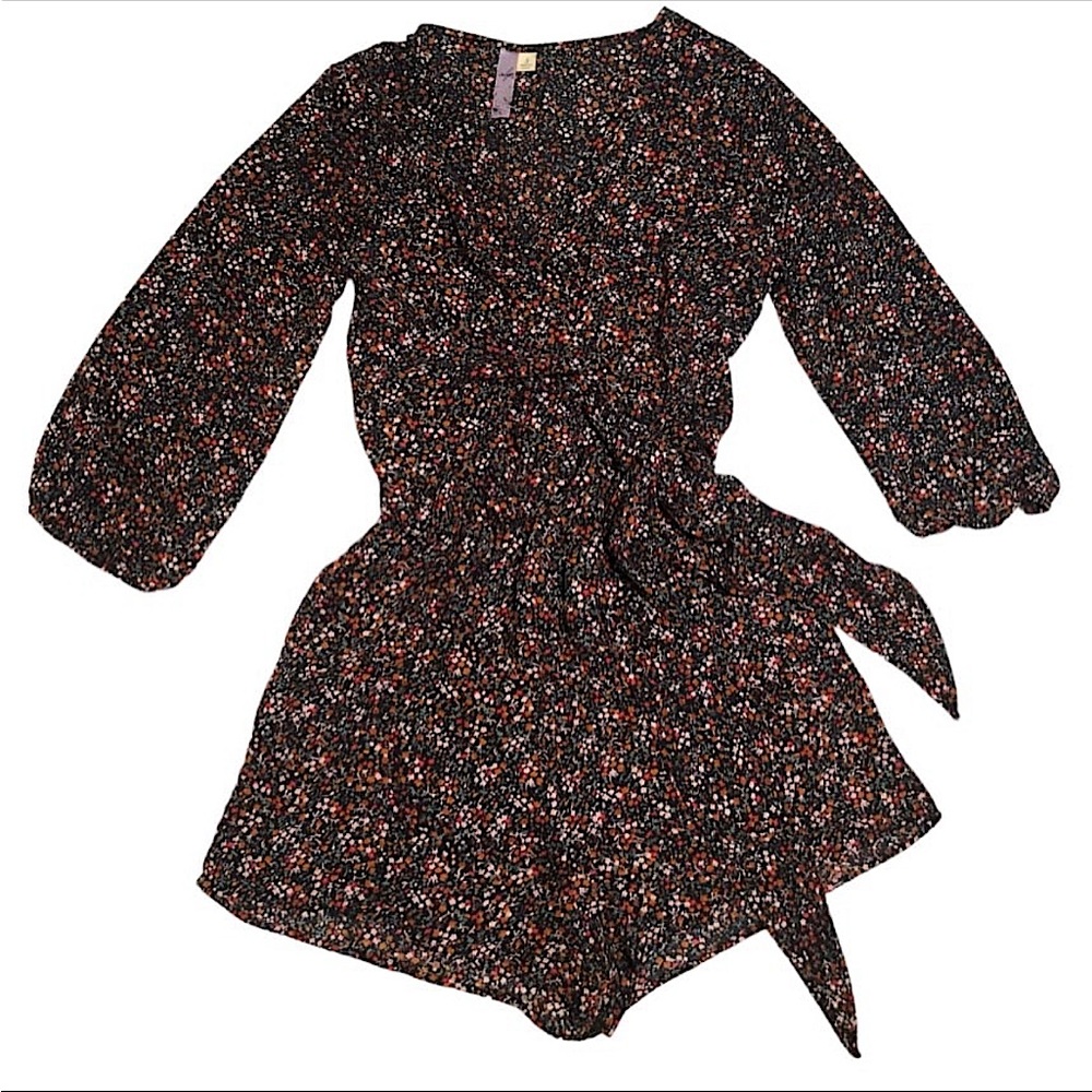 ALYA [Small] Black Floral V-neck Romper Wrap Dress EUC